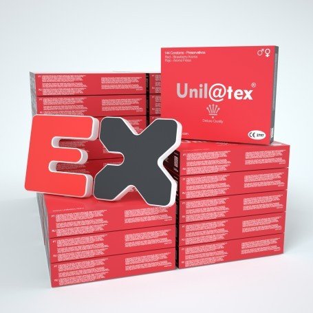 Image: 50 BOXES OF 144 RED STRAWBERRY CONDOMS UNILATEX on Prazer24 Sex Shop Online