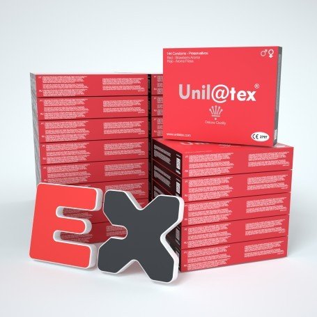 Image: 25 BOXES OF 144 RED STRAWBERRY CONDOMS UNILATEX on Prazer24 Sex Shop Online