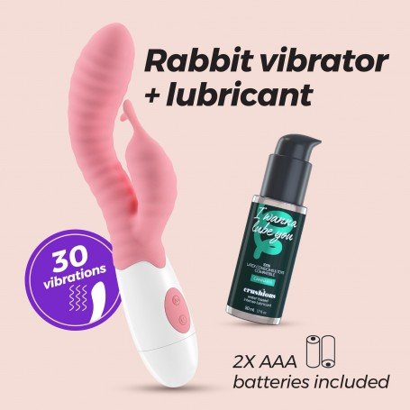 Image: VIBRADOR CON ESTIMULADOR DE CLÍTORIS GUMMIE ROSA Y LUBRICANTE DE BASE AGUA INCLUIDO CRUSHIOUS on Prazer24 Sex Shop Online