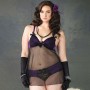 PLUS SIZE SHEER BABYDOLL WITH LACE AND PURPLE FABRIC DETAILS