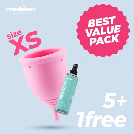 Image: 5 + 1 FREE CRUSHIOUS MINERVA XS MENSTRUAL CUP WITH POUCH AND TOY CLEANER 150 ML on Prazer24 Sex Shop Online