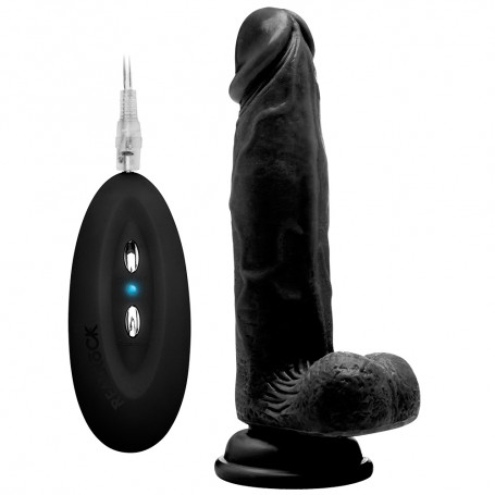 REALROCK 8” REALISTIC VIBRATOR WITH TESTICLES BLACK