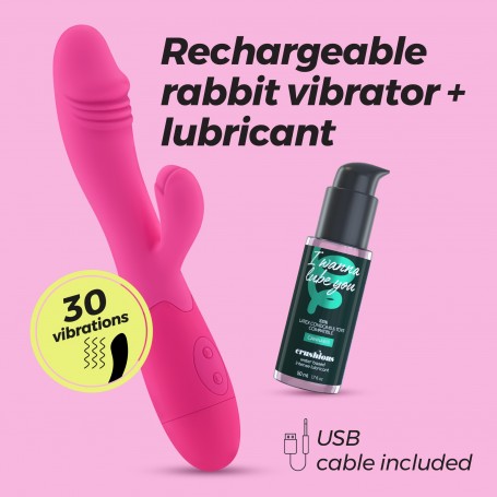 VIBROMASSEUR RABBIT RECHARGEABLE BLOSSOMS ROSE VIF ET LUBRIFIANT À BASE D’EAU INCLUS CRUSHIOUS