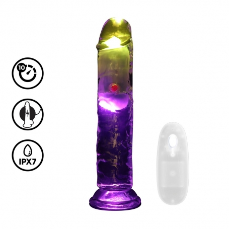 VIBRADOR CON LED Y MANDO A DISTANCIA LED VIBRATING STRAIGHT COCK 7"/ 18 CM REALROCK