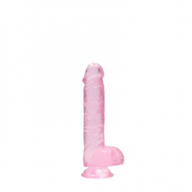 DILDO REALISTA COM TESTÍCULOS CRYSTAL CLEAR 6 /15 CM ROSA REALROCK