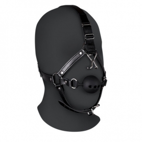 OUCH! EXTREME HEAD HARNESS WITH BREATHABLE BALL GAG AND NOSE HOOKS 