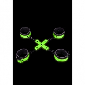 OUCH! HAND AND ANKLE CUFFS WITH HOGTIE GLOW IN THE DARK