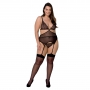 PASSION AMBERLY CORSET AND THONG BLACK QUEEN SIZE