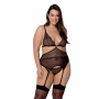 PASSION AMBERLY CORSET AND THONG BLACK QUEEN SIZE