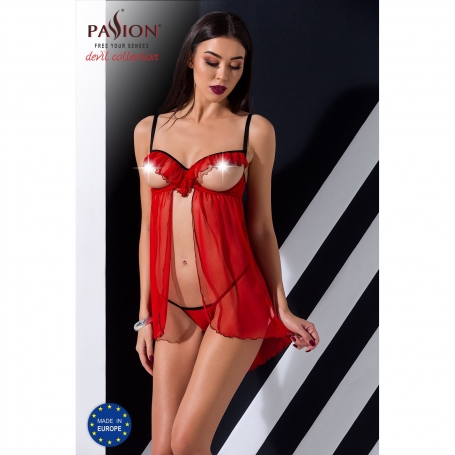 PASSION DEVIL COLLECTION CHERRY CHEMISE AND THONG RED