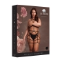 LE DÉSIR STRAPPY OPEN CUP BODY HARNESS WITH GARTERS BLACK QUEEN SIZE