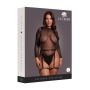 BODY COM CINTO DE LIGAS EM COURO PRETO/DOURADO BRILHANTE TAMANHO QUEEN LE DÉSIR