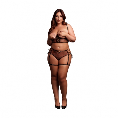ENSEMBLE 2 PIÈCES AVEC SOUTIEN-GORGE OUVERT NOIR TAILLE REINE LE DÉSIR