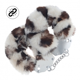 MENOTTES EN PELUCHE HEAVY-DUTY FLUFFY SNOW LEOPARD OUCH!