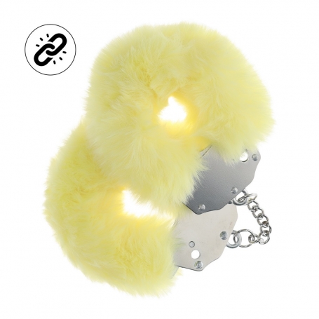 MENOTTES EN PELUCHE HEAVY-DUTY FLUFFY JAUNE OUCH!