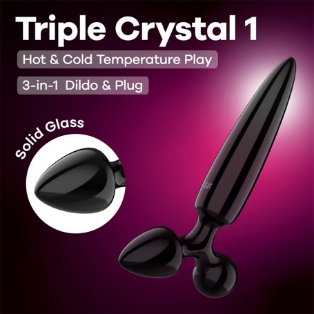 SATISFYER TRIPLE CRYSTAL 1 GLASS DILDO WITH PLUG BLACK