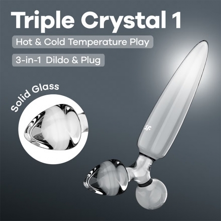 DILDO DE VIDRIO CON PLUG TRIPLE CRISTAL 1 TRANSPARENTE SATISFYER