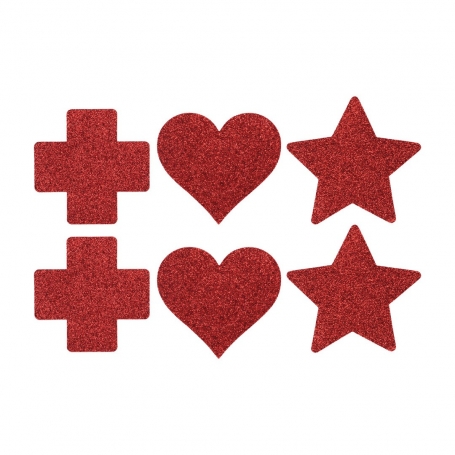 ENSEMBLE DE 3 CACHES-TÉTONS CROSS STAR HEART ROUGE LE DÉSIR