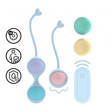BOLAS VAGINALES VIBRANTES CON MANDO Y 5 PESOS INTERCAMBIABLES KEGEL KIT MORADO LOVELINE 