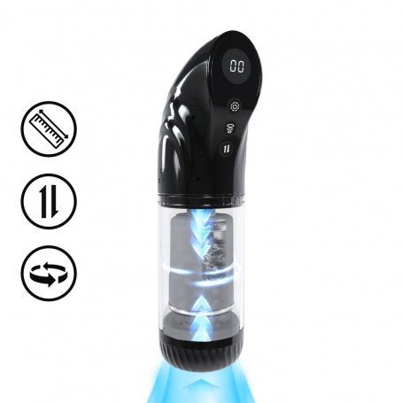 MASTURBADOR VIBRATÓRIO COM SUCÇÃO E IMPULSO STROKEMATE PRETO PUMPED
