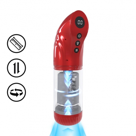 MASTURBADOR VIBRATÓRIO COM SUCÇÃO E IMPULSO STROKEMATE METALLIC RED PUMPED