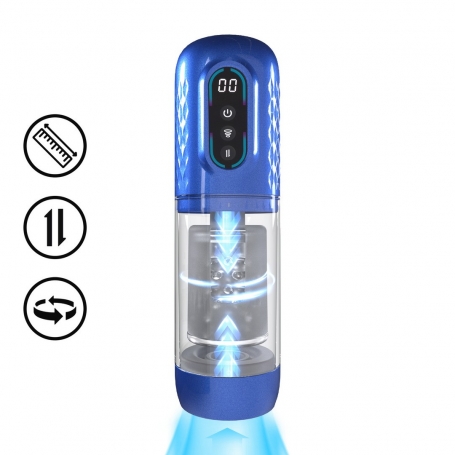 MASTURBADOR VIBRATORIO CON SUCCIÓN E IMPULSO VORTEX METALLIC BLUE PUMPED
