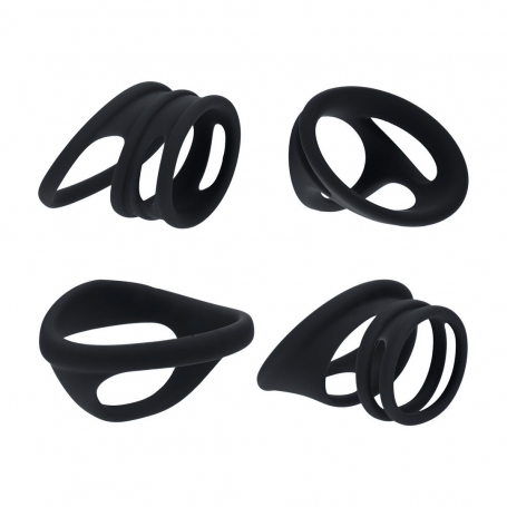 CONJUNTO DE 4 ANÉIS PARA O PÉNIS E TESTÍCULOS PRETO LEVELZ 