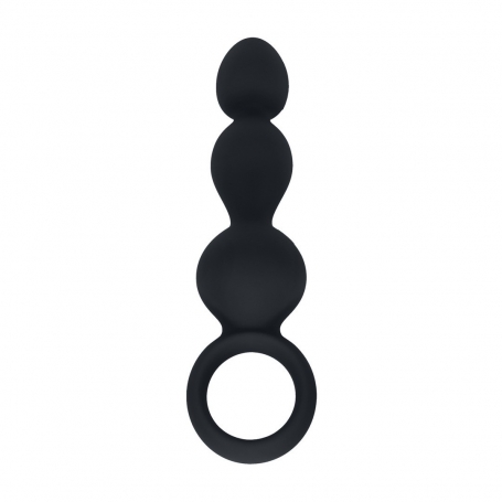 SONDE ANALE EN SILICONE AVEC PERLES ET POIGNÉE NOIRE LEVELZ 