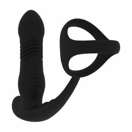 STIMULATEUR DE PROSTATE ET ANNEAU POUR LE PÉNIS TRI O EN SILICONE AVEC VIBRATION ET IMPULSION NOIR LEVELZ