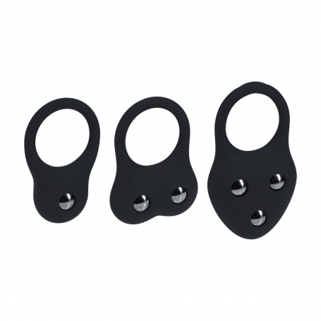 CONJUNTO DE 3 ANILLOS DE SILICONA PARA EL PENE CON PESOS S/M/L NEGRO LEVELZ 