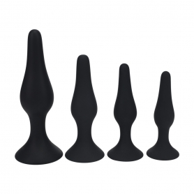 LEVELZ SLIM SILICONE ANAL PLUGS 4 PIECE SET S/M/L/XL BLACK 
