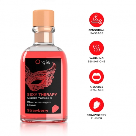 KIT DE MASSAGEM BEIJÁVEL SEXY THERAPY MORANGO ORGIE 100ML