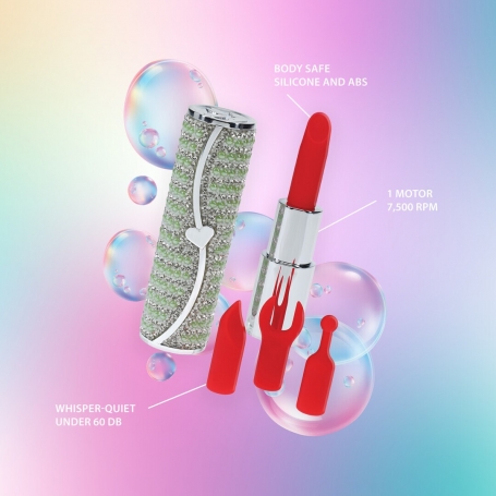 LOVELINE CANDY LIPSTICK VIBRATOR WITH 4 ATTACHMENTS GREEN