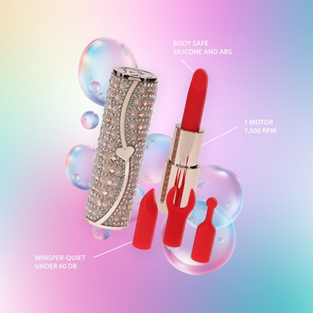 LOVELINE TIFFANY LIPSTICK VIBRATOR WITH 4 ATTACHMENTS PINK