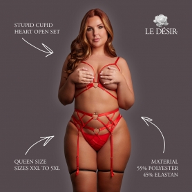 LE DÉSIR STUPID CUPID HEART OPEN SET 2 PIECES QUEEN SIZE RED