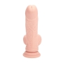 VIBRADOR RECARGABLE CON TESTÍCULOS DUAL DENSITY LIQUID SILICONE CURVED 8 /20 CM FLESH REALROCK