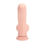 VIBRATEUR RECHARGEABLE AVEC TESTICULES DUAL DENSITY LIQUID SILICONE CURVED 7 /18 CM FLESH REALROCK