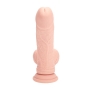 VIBRADOR RECARGABLE CON TESTÍCULOS DUAL DENSITY RECHARGEABLE LIQUID SILICONE CURVED 6 /15 CM FLESH REALROCK