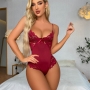 DE NAMOUR SHEER LACE TEDDY RED WINE