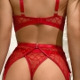 DE NAMOUR DIAMOND NET THREE PIECE LINGERIE SET RED