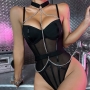 DE NAMOUR MESH TEDDY WITH BODYCHAIN AND COLLAR BLACK