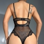 BODY EM RENDA TRANSPARENTE CUT-OUT NECKLINE CHAIN PRETO DE NAMOUR 