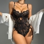 DE NAMOUR‌ SHEER LACE CUT-OUT TEDDY WITH NECKLINE CHAIN BLACK