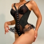 DE NAMOUR RUFFLED ‌LACE MESH TEDDY WITH HOOK FRONT 
