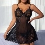 DE NAMOUR SHEER LACE CHEMISE WITH THONG BLACK
